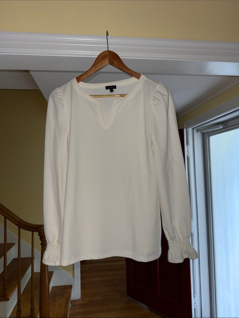 Talbots Cream Notch-Neck Long-Sleeve Blouse
